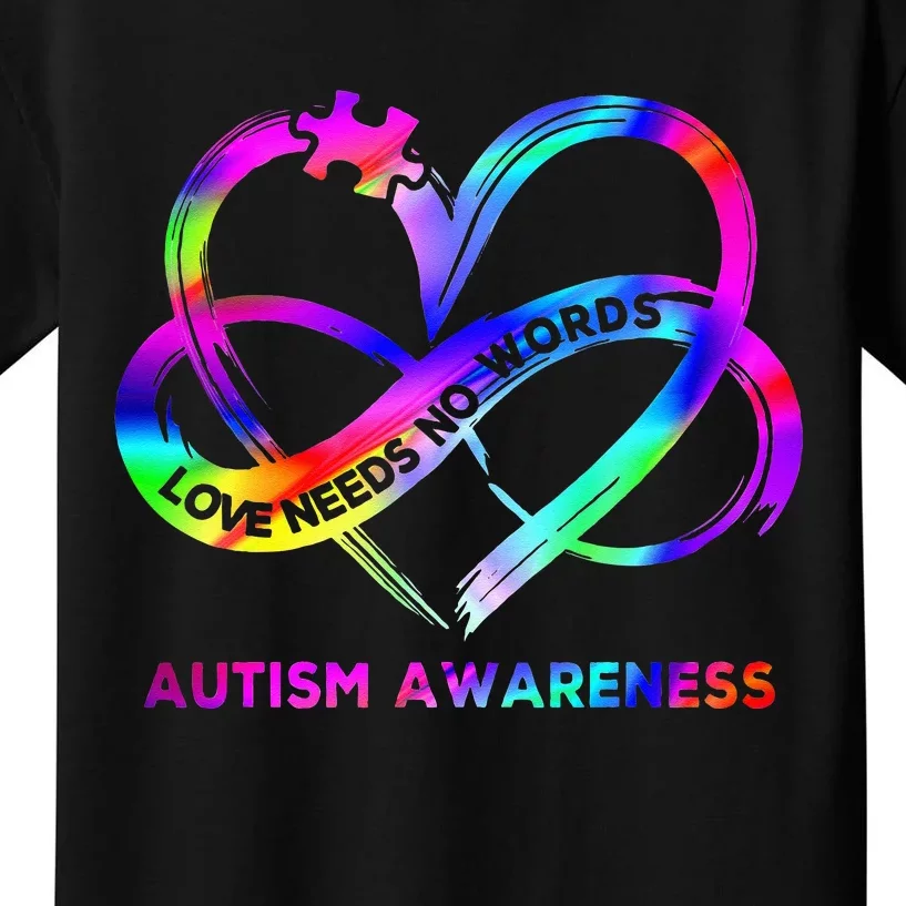 Infinity Heart Love Autism Awareness Needs No Words Kids T-Shirt