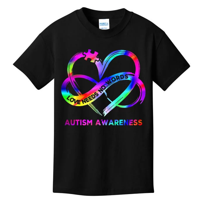 Infinity Heart Love Autism Awareness Needs No Words Kids T-Shirt