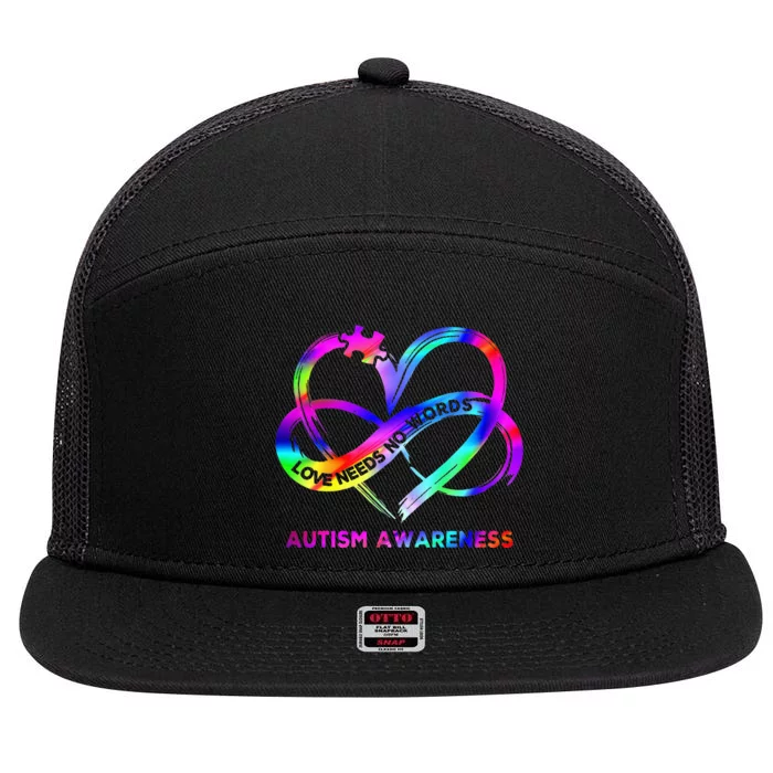 Infinity Heart Love Autism Awareness Needs No Words Tie Dye 7 Panel Mesh Trucker Snapback Hat