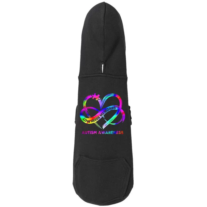 Infinity Heart Love Autism Awareness Needs No Words Tie Dye Doggie 3-End Fleece Hoodie