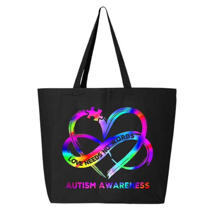 Infinity Heart Love Autism Awareness Needs No Words Tie Dye 25L Jumbo Tote