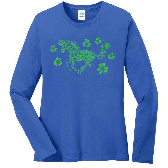 Irish Horse Lover Horseback Riding Equestrian Rider Shamrock Gift Ladies Long Sleeve Shirt