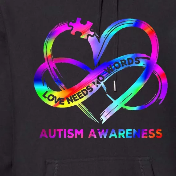 Infinity Heart Love Autism Awareness Needs No Words Tie Dye Premium Hoodie