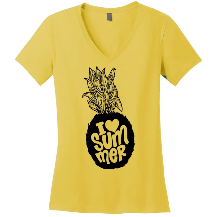 I Heart (Love) Summer Pineapple Women's V-Neck T-Shirt