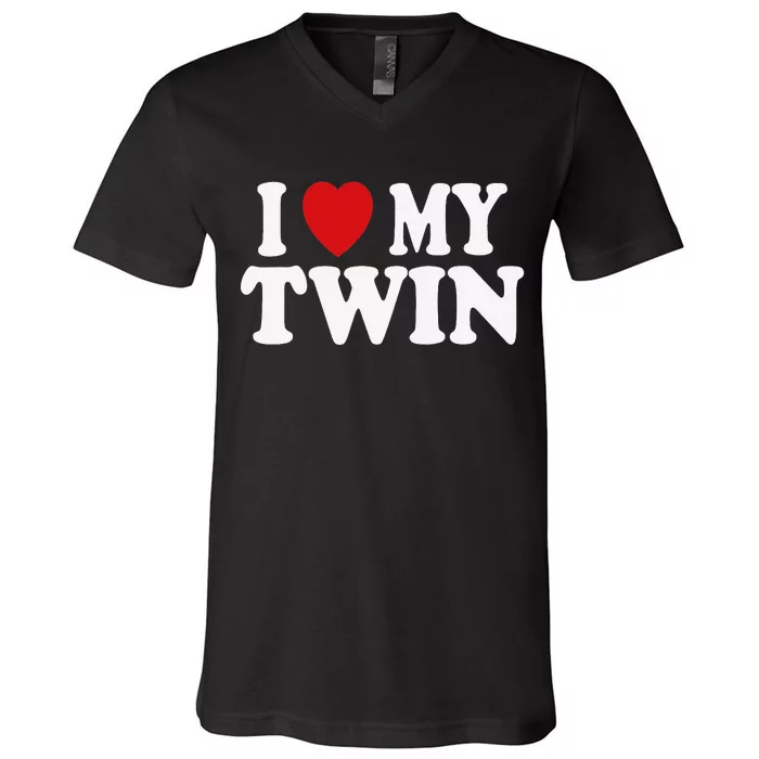 I HEART LOVE MY TWIN V-Neck T-Shirt