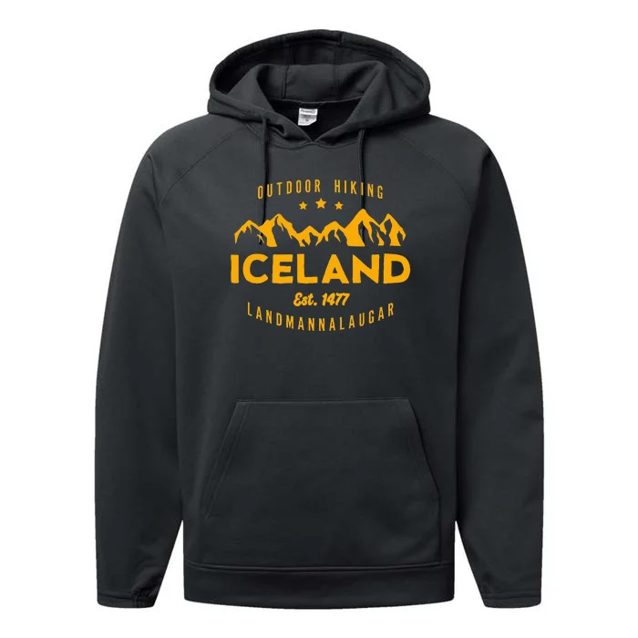 Iceland Hiking Landmannalaugar Est. 1477 Performance Fleece Hoodie