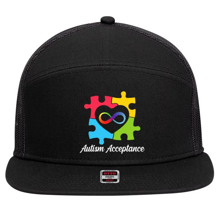 Infinity Heart Love Autism Awareness Acceptance 7 Panel Mesh Trucker Snapback Hat