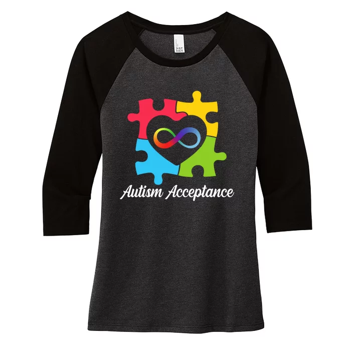 Infinity Heart Love Autism Awareness Acceptance Women's Tri-Blend 3/4-Sleeve Raglan Shirt