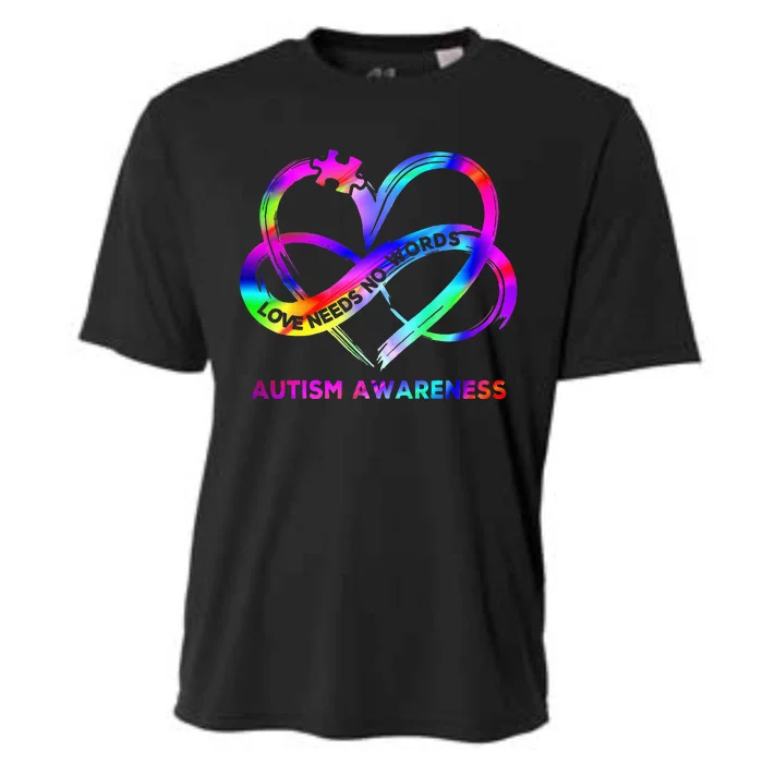 Infinity Heart Love Autism Awareness Needs No Words Tie Dye Cooling Performance Crew T-Shirt