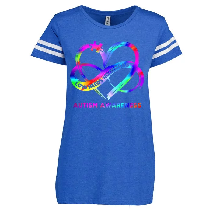 Infinity Heart Love Autism Awareness Needs No Words Tie Dye Enza Ladies Jersey Football T-Shirt