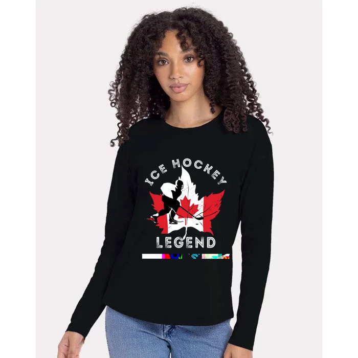 Ice Hockey Legend Canada Flag Play Hockey Sport Player Cute Gift Womens Cotton Relaxed Long Sleeve T-Shirt