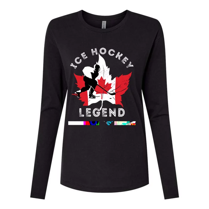 Ice Hockey Legend Canada Flag Play Hockey Sport Player Cute Gift Womens Cotton Relaxed Long Sleeve T-Shirt