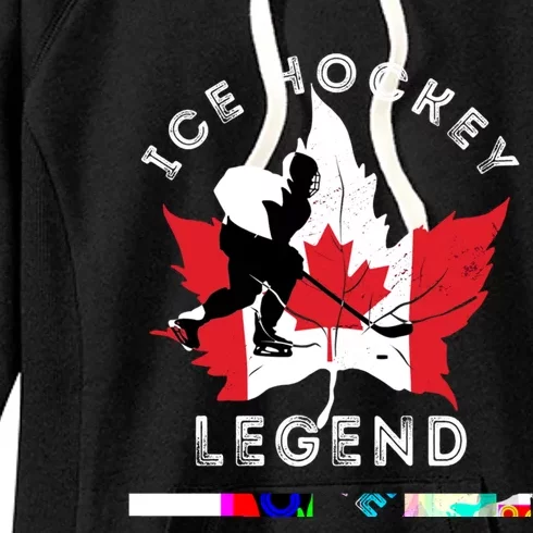 Ice Hockey Legend Canada Flag Play Hockey Sport Player Cute Gift Women's Fleece Hoodie