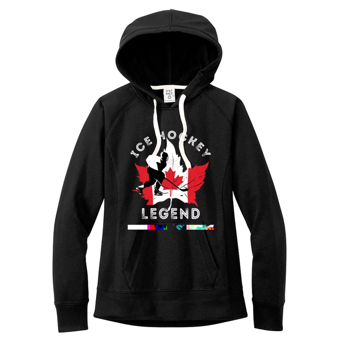 Ice Hockey Legend Canada Flag Play Hockey Sport Player Cute Gift Women's Fleece Hoodie