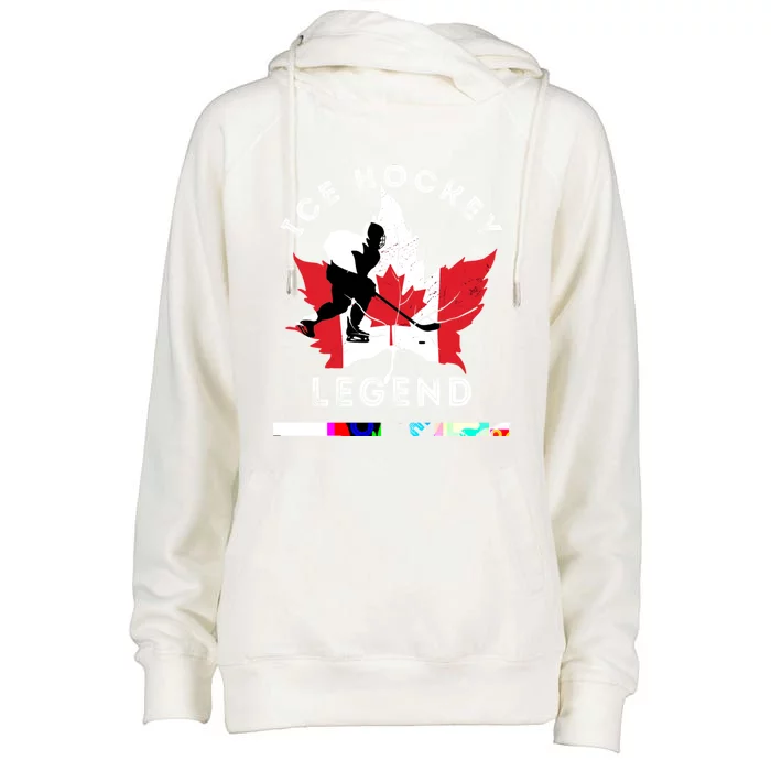 Ice Hockey Legend Canada Flag Play Hockey Sport Player Cute Gift Womens Funnel Neck Pullover Hood