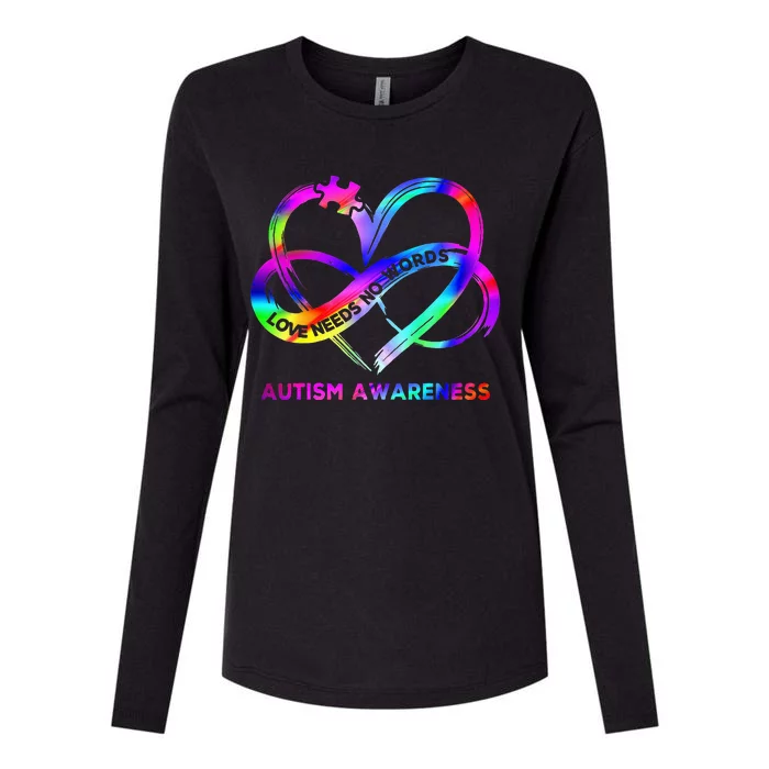 Infinity Heart Love Autism Awareness Needs No Words Womens Cotton Relaxed Long Sleeve T-Shirt