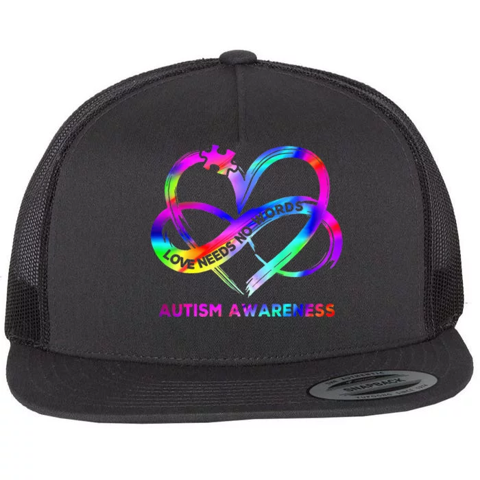 Infinity Heart Love Autism Awareness Needs No Words Flat Bill Trucker Hat