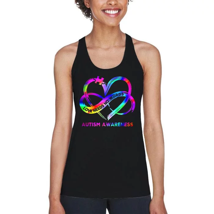 Infinity Heart Love Autism Awareness Needs No Words Women's Racerback Tank