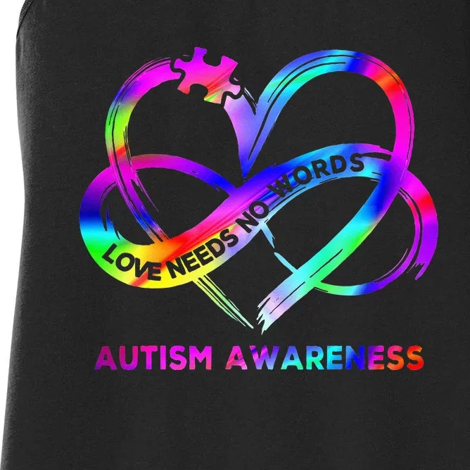 Infinity Heart Love Autism Awareness Needs No Words Women's Racerback Tank