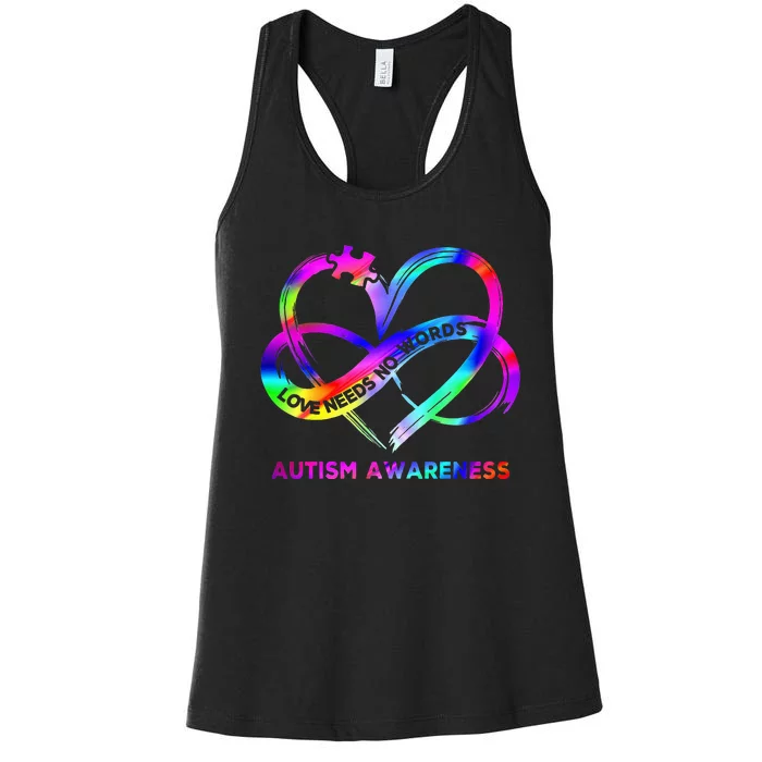 Infinity Heart Love Autism Awareness Needs No Words Women's Racerback Tank