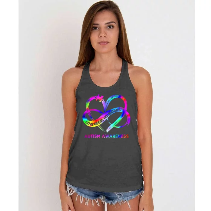 Infinity Heart Love Autism Awareness Needs No Words Women's Knotted Racerback Tank