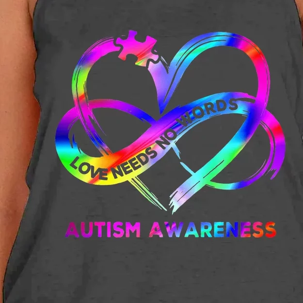 Infinity Heart Love Autism Awareness Needs No Words Women's Knotted Racerback Tank