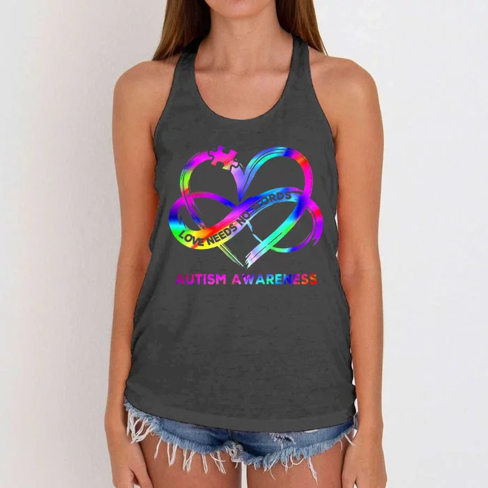 Infinity Heart Love Autism Awareness Needs No Words Women's Knotted Racerback Tank