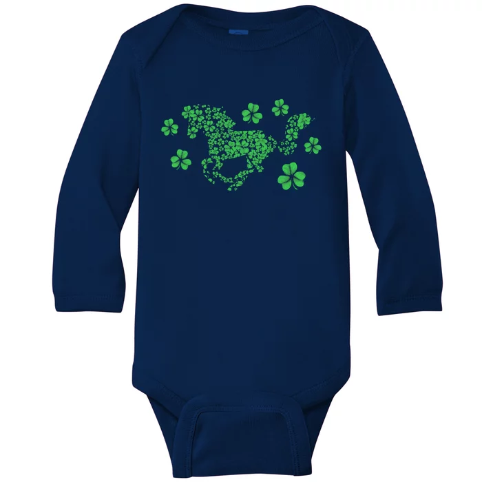 Irish Horse Lover Horseback Riding Equestrian Rider Shamrock Meaningful Gift Baby Long Sleeve Bodysuit