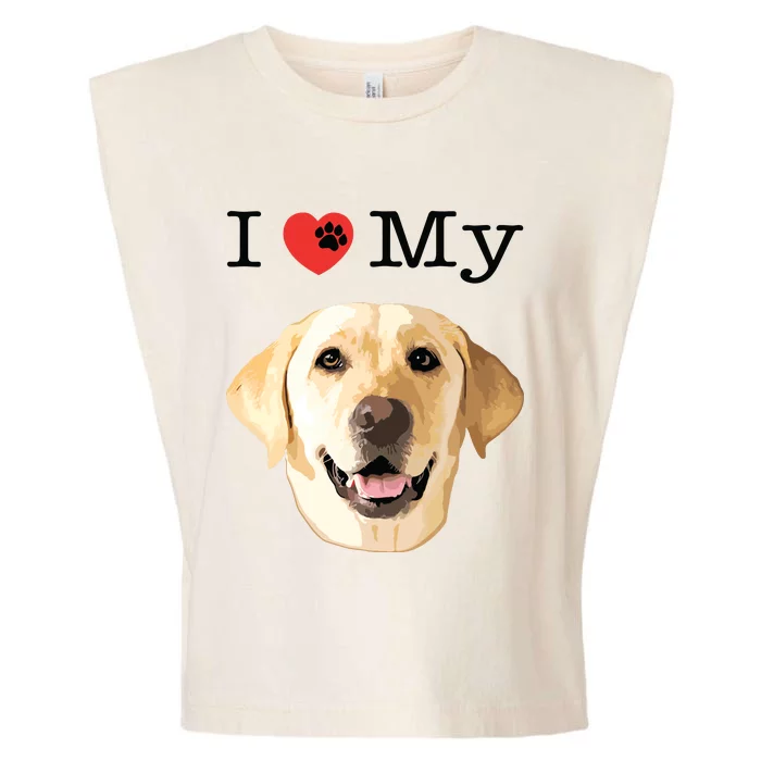 I Heart Love My Yellow Lab Portrait Of Labrador Face Garment-Dyed Women's Muscle Tee