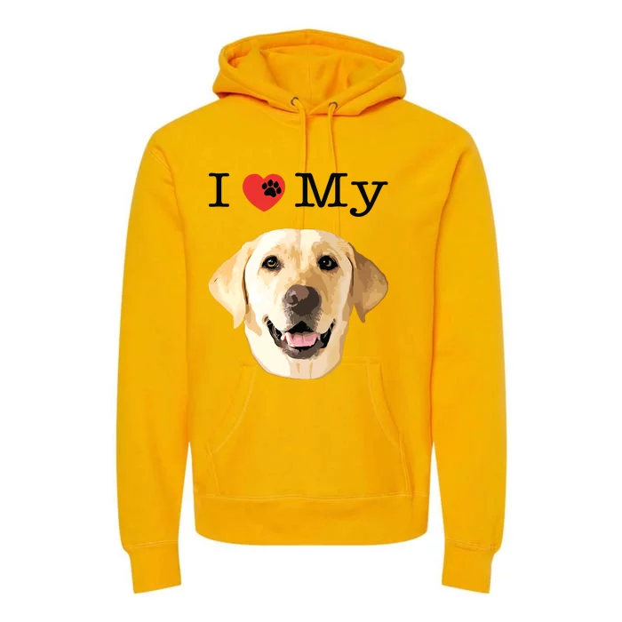 I Heart Love My Yellow Lab Portrait Of Labrador Face Premium Hoodie