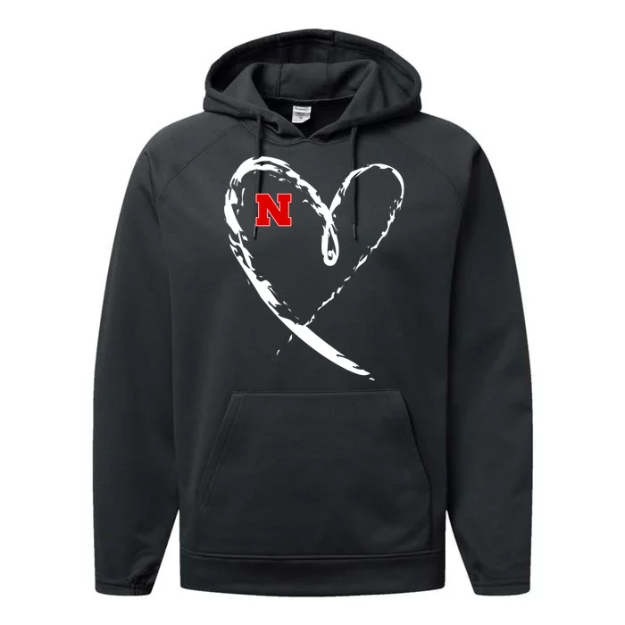 I Heart Love Nebraska Football Performance Fleece Hoodie