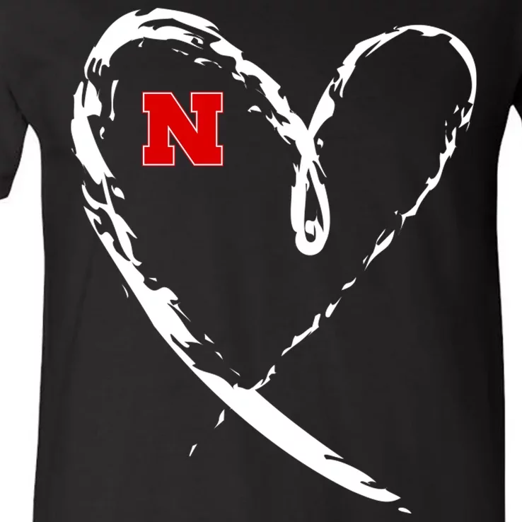 I Heart Love Nebraska Football V-Neck T-Shirt