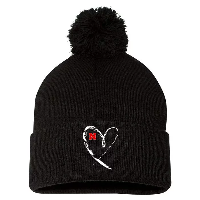 I Heart Love Nebraska Football Pom Pom 12in Knit Beanie