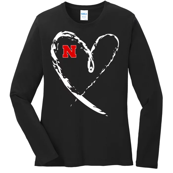 I Heart Love Nebraska Football Ladies Long Sleeve Shirt