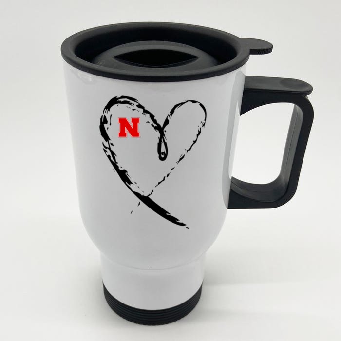 I Heart Love Nebraska Football Front & Back Stainless Steel Travel Mug