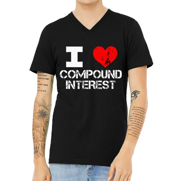 I Heart Love Compound Interest Financial Literacy Campaign V-Neck T-Shirt