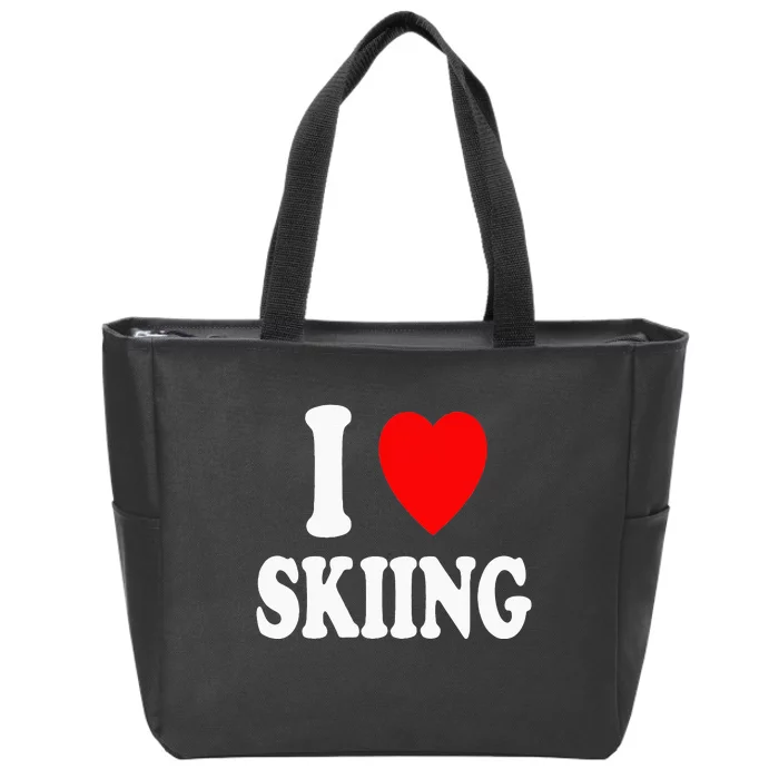 I Heart (Love) Skiing Hobby Winter Mountains Snow Sports Zip Tote Bag