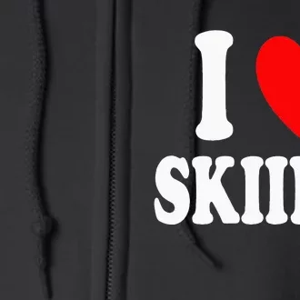 I Heart (Love) Skiing Hobby Winter Mountains Snow Sports Full Zip Hoodie