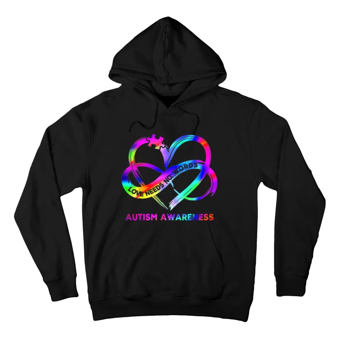 Infinity Heart Love Autism Awareness Needs No Words Tie Dye Hoodie