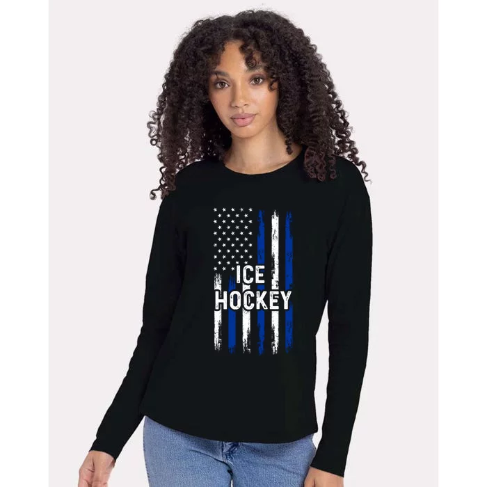 Ice Hockey Lover Us Flag Retro Ice Hockey American Ice Hockey Lover Womens Cotton Relaxed Long Sleeve T-Shirt