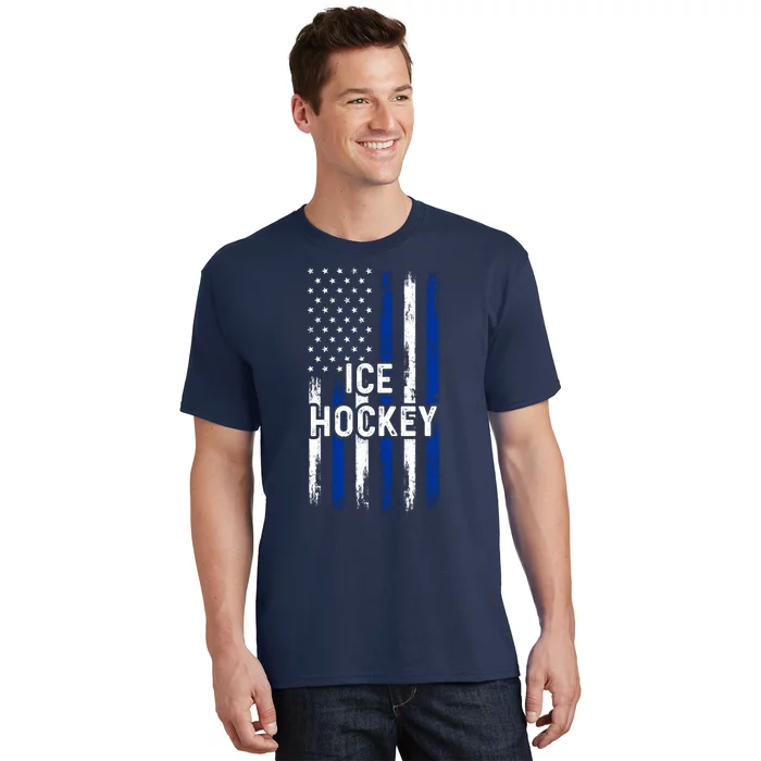 Ice Hockey Lover Us Flag Retro Ice Hockey American Ice Hockey Lover T-Shirt