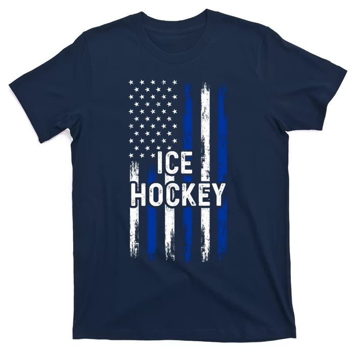 Ice Hockey Lover Us Flag Retro Ice Hockey American Ice Hockey Lover T-Shirt