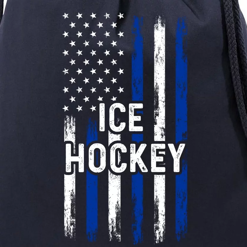 Ice Hockey Lover Us Flag Retro Ice Hockey American Ice Hockey Lover Drawstring Bag