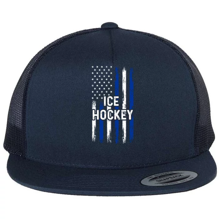 Ice Hockey Lover Us Flag Retro Ice Hockey American Ice Hockey Lover Flat Bill Trucker Hat