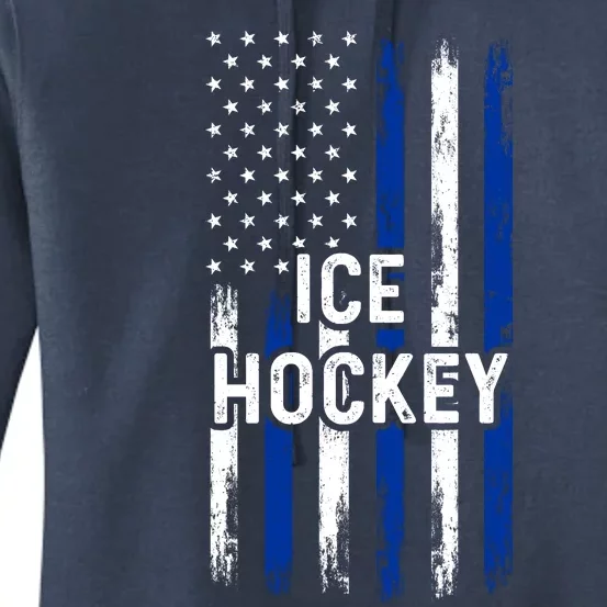 Ice Hockey Lover Us Flag Retro Ice Hockey American Ice Hockey Lover Women's Pullover Hoodie