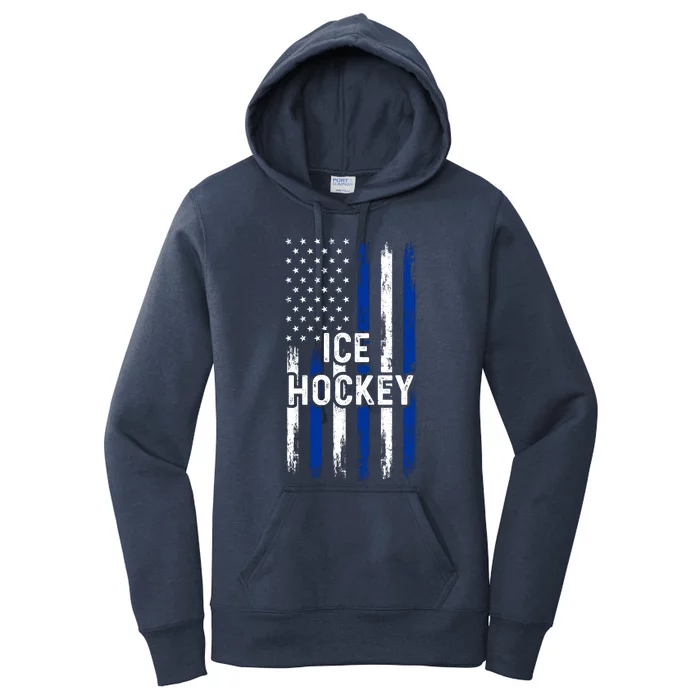 Ice Hockey Lover Us Flag Retro Ice Hockey American Ice Hockey Lover Women's Pullover Hoodie