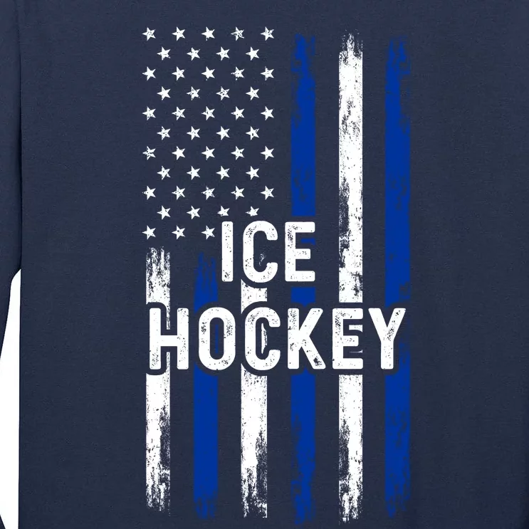 Ice Hockey Lover Us Flag Retro Ice Hockey American Ice Hockey Lover Tall Long Sleeve T-Shirt