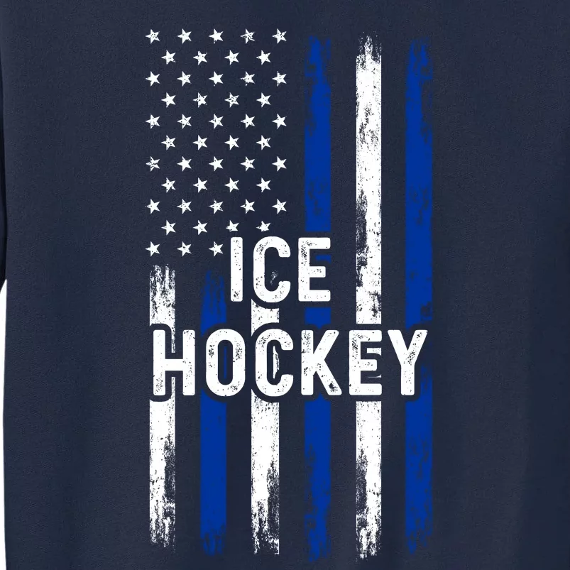 Ice Hockey Lover Us Flag Retro Ice Hockey American Ice Hockey Lover Tall Sweatshirt