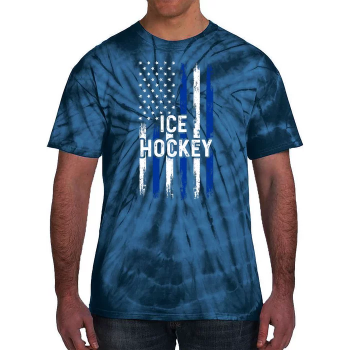 Ice Hockey Lover Us Flag Retro Ice Hockey American Ice Hockey Lover Tie-Dye T-Shirt