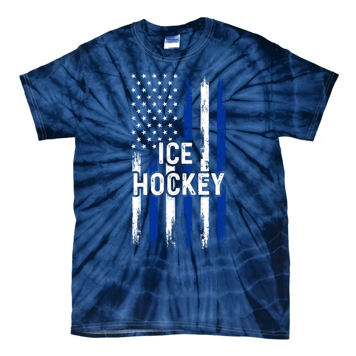 Ice Hockey Lover Us Flag Retro Ice Hockey American Ice Hockey Lover Tie-Dye T-Shirt